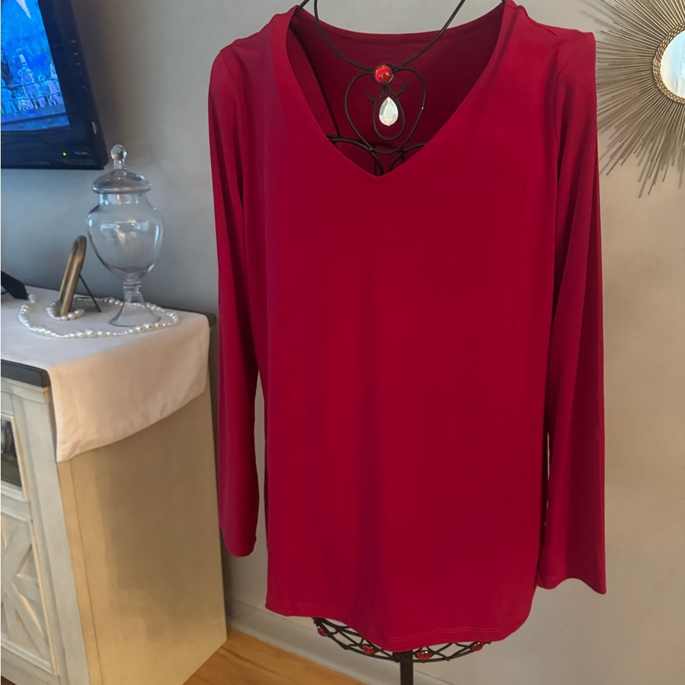 Susan Graver Deep Red V-Neck Blouse